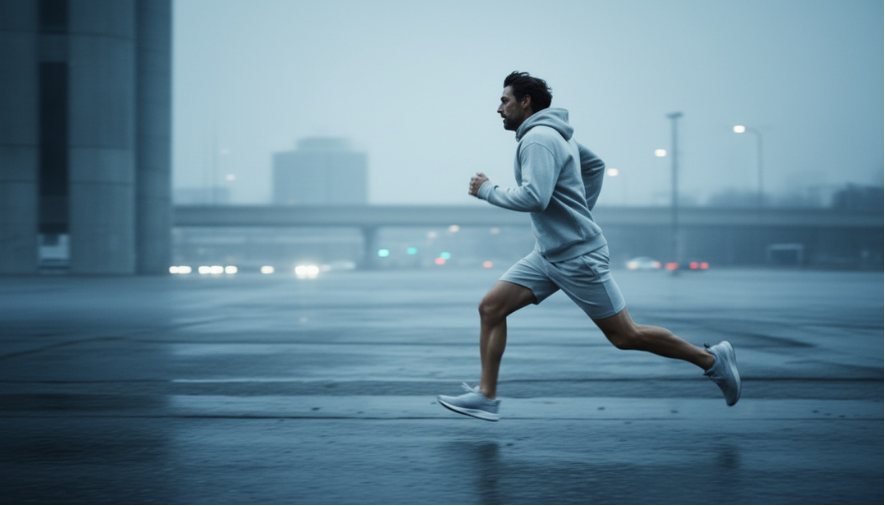 A man running through city fog, performance and longevity at Citrin Longevity in West Hollywood