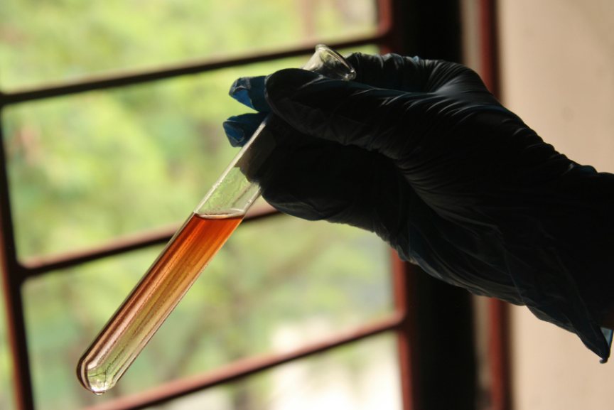 A laboratory sample held to the light during comprehensive testing at Citrin Longevity